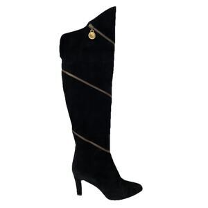 VTG Stuart Weitzman Boot Tall Pirate Zip Around Black Suede Heel Surpris…